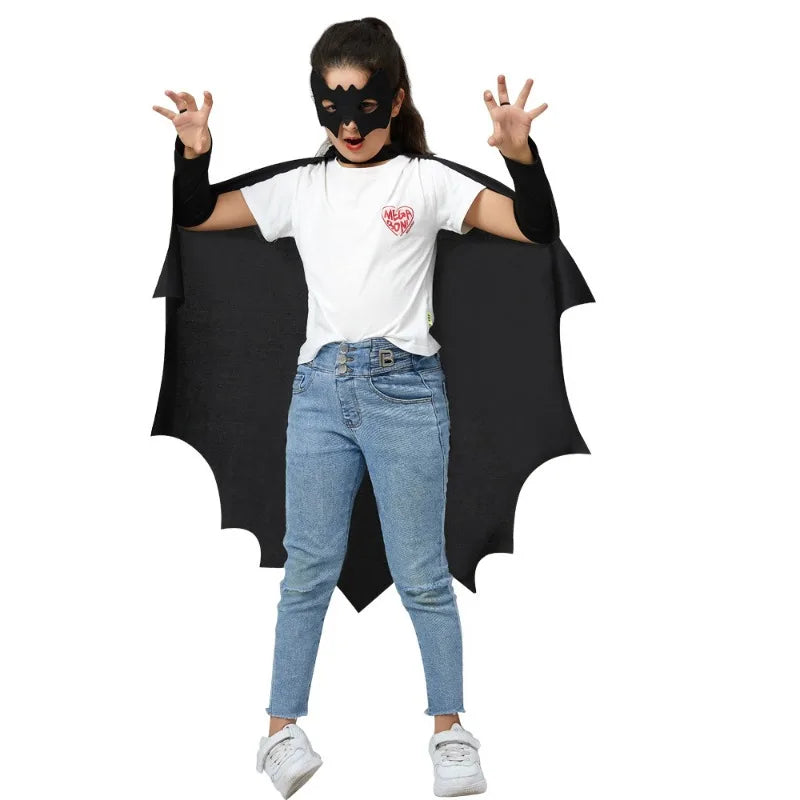 Deluxe Halloween Bat Cape Black Hairpin Mask Cape Costumes Carnival Party Children Unisex Cosplay Decorative Props