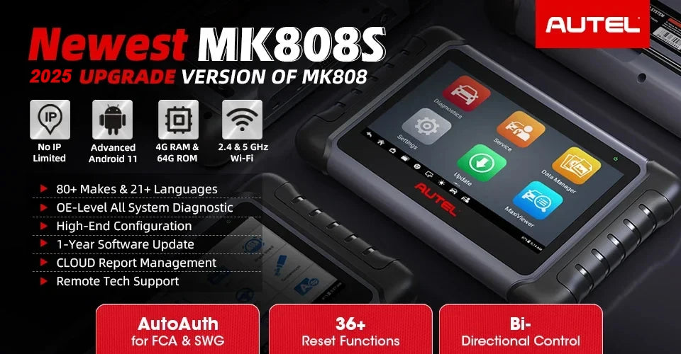 Diagnostic Tools Autel MK808S Car diagnosis Bi-Directional Control Automotive scanner IMMO Key Coding PK MX808S MK808BT PRO