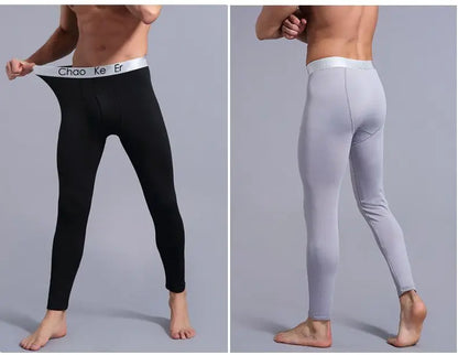 Thermal Underwear Men Thin Fleece Leggings Elastic Underpants Solid Color Render Pants Slim Men Clothing Soft