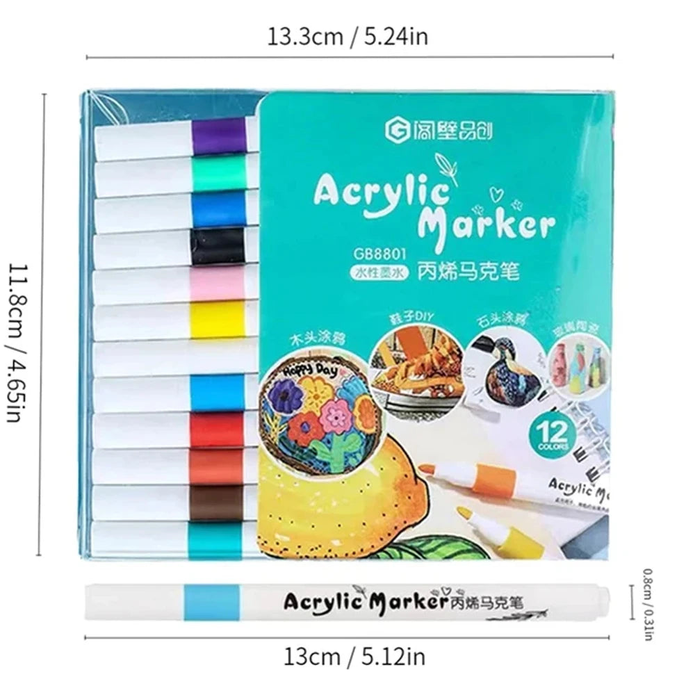 12-80Colors Acrylic Paint Pens Markers for Rock Painting Water Based Paint Markers Ceramic Easter Egg Glass Wood Manga DIY Gift
