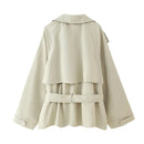 Casual Office Women's Bomber Jacket Chic Lace Up Lapel Collar Full Sleeve Female Coat Spring New Office Lady Outerwear Commuting