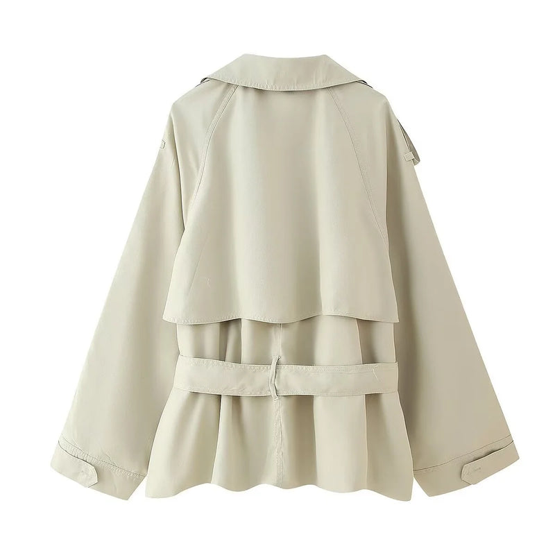 Casual Office Women's Bomber Jacket Chic Lace Up Lapel Collar Full Sleeve Female Coat Spring New Office Lady Outerwear Commuting