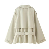 Casual Office Women's Bomber Jacket Chic Lace Up Lapel Collar Full Sleeve Female Coat Spring New Office Lady Outerwear Commuting