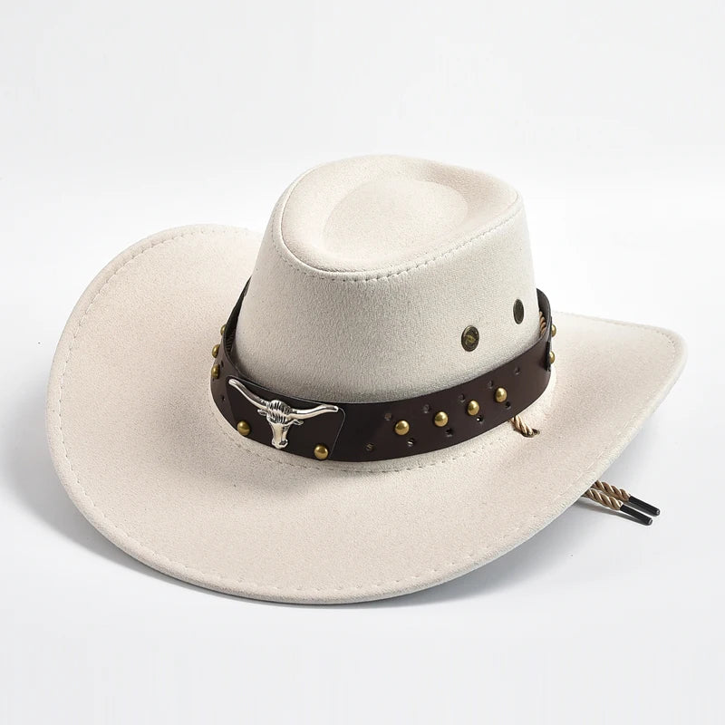 Artificial Suede Western Cowboy Hats Vintage Wide Brim Gentleman Cowgirl Jazz Hat Holiday Party Cosplay Hat