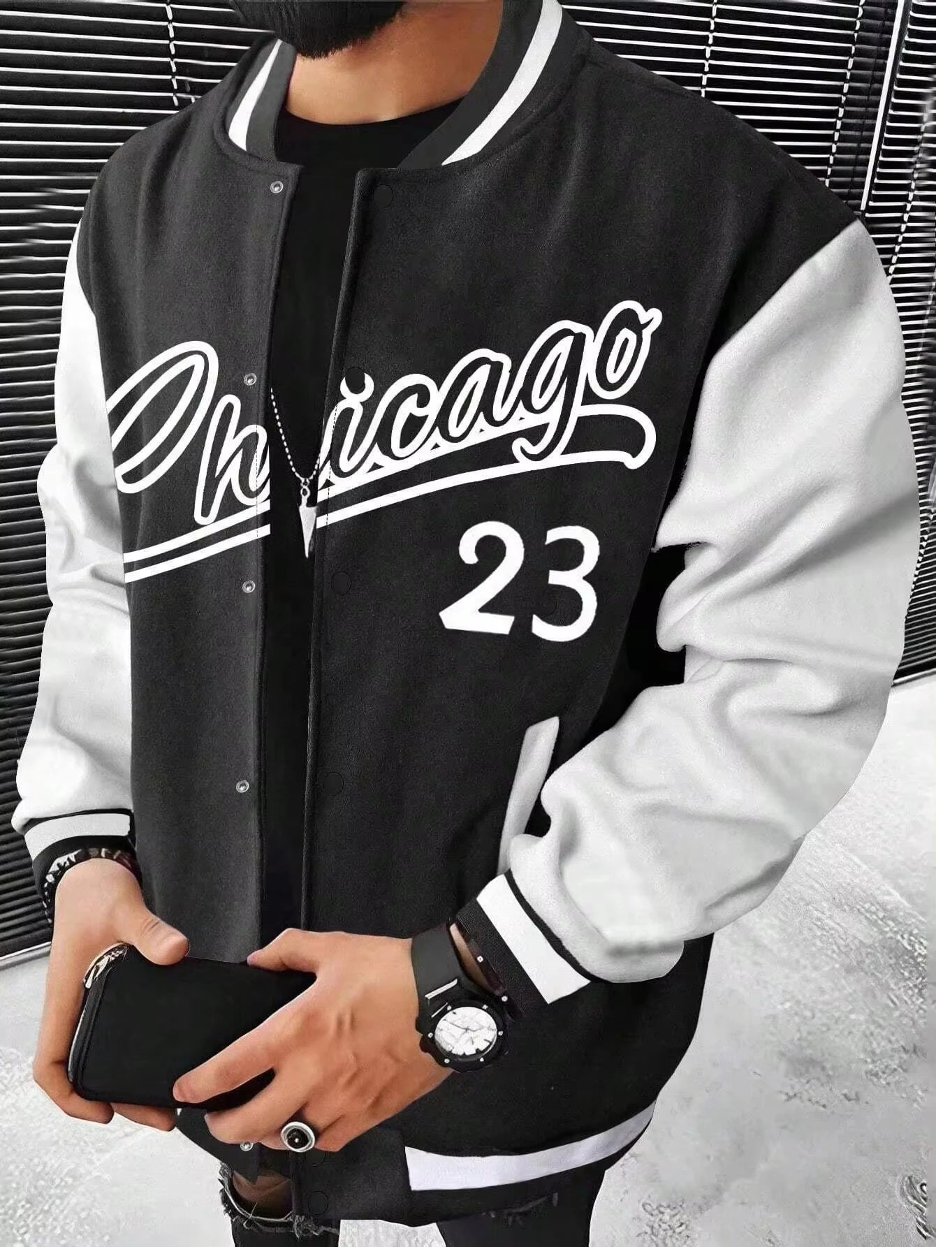 Chaqueta de béisbol con estampado de letras y bloques de color para hombre de Manfinity, chaqueta de motociclista, chaqueta de cuero estilo urbano para hombre