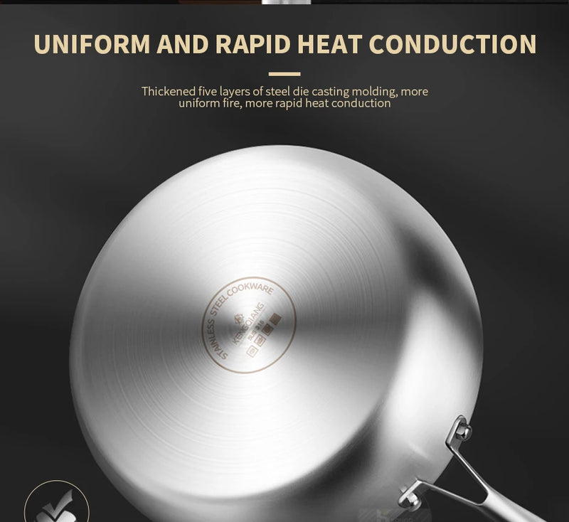 316 Stainless Steel Frying Pan 20cm Uncoated Wok Pan Non Stick Pots Household Cooking Pot Kitchen Cookware Steak Frying pan