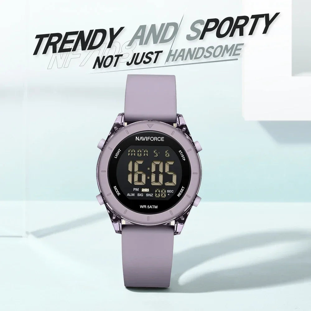 NAVIFORCE NF7108 Casual Wild Ladies Watch 50m Waterproof LCD Digital Display Electronic Silicone Strap Female Clock