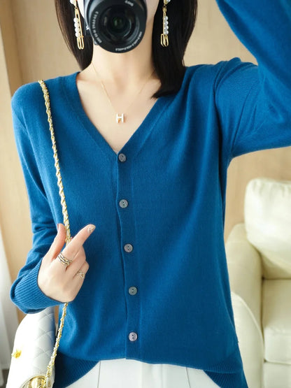 Cárdigan de punto de cachemira Andy de otoño, nuevo, con cuello en V, color liso, moderno, de alta calidad, cómodo, holgado e informal - GH021