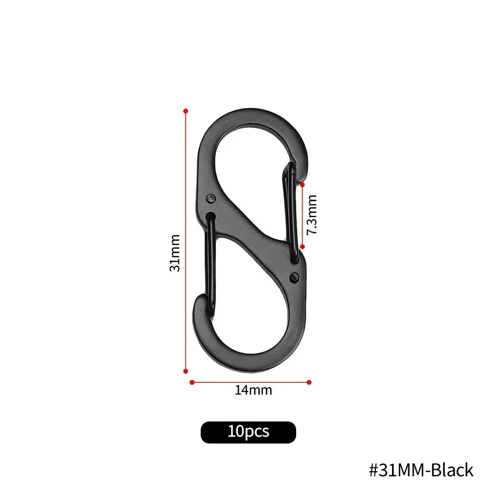 10Pcs S Type Mini Keychain Hook Stainless Steel Carabiner With Lock Anti-Theft Outdoor Camping Backpack Buckle Key-Lock Tool