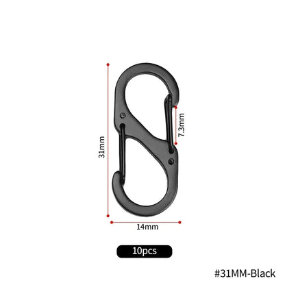 10Pcs S Type Mini Keychain Hook Stainless Steel Carabiner With Lock Anti-Theft Outdoor Camping Backpack Buckle Key-Lock Tool