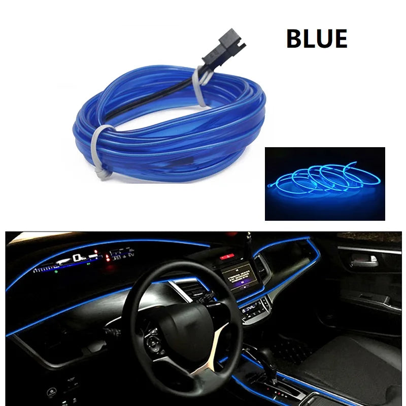 10M/5M/3M Neon LED Car Interior Decorative Lamps Strips USB Drive For DIY Decorative Dashboard Console Ambient Light Cold Light