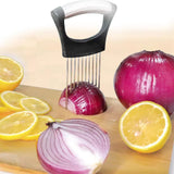 Food Slicing Assistant Kitchen Cutting Tool Durable Onion Cutting Stand with Comfort Handle Stainless Steel Onion Needle Kitchen