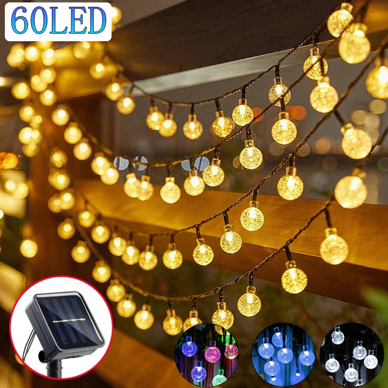 Globo de cristal solar led luzes da corda 60 led 8 modos de iluminação ip65 luz de fadas guirlanda de natal para decoração de festa de jardim 1pc/2pcs