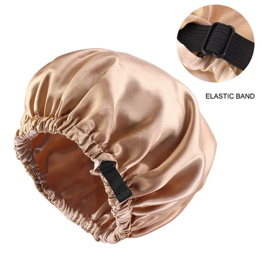 Gorro de satén para dormir, invisible, plano, de seda sintética, redondo, para el cuidado del cabello, para mujer, con botón ajustable para ceremonias, sombrero de noche.