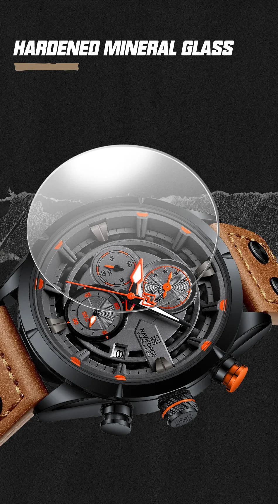 NAVIFORCE Men Casual Watch Fashion Luxury Waterproof Genuine Leather Strap Male Chronograph Quartz WristWatch Relogio Masculino
