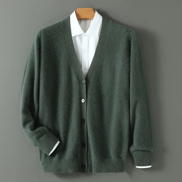 Plus size feminino outono inverno novo cardigan com decote em v topo 100% vison cashmere camisola de malha casual solto grande manga comprida topos