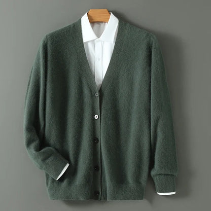 Plus size feminino outono inverno novo cardigan com decote em v topo 100% vison cashmere camisola de malha casual solto grande manga comprida topos