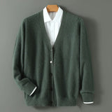 Plus size feminino outono inverno novo cardigan com decote em v topo 100% vison cashmere camisola de malha casual solto grande manga comprida topos