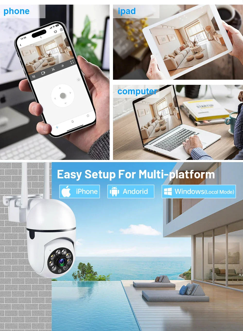 3MP WiFi IP Outdoor Cameras Surveillance Video Human Detection 4X Digital Zoom CCTV Security Wireless Monitor Audio Night Vision