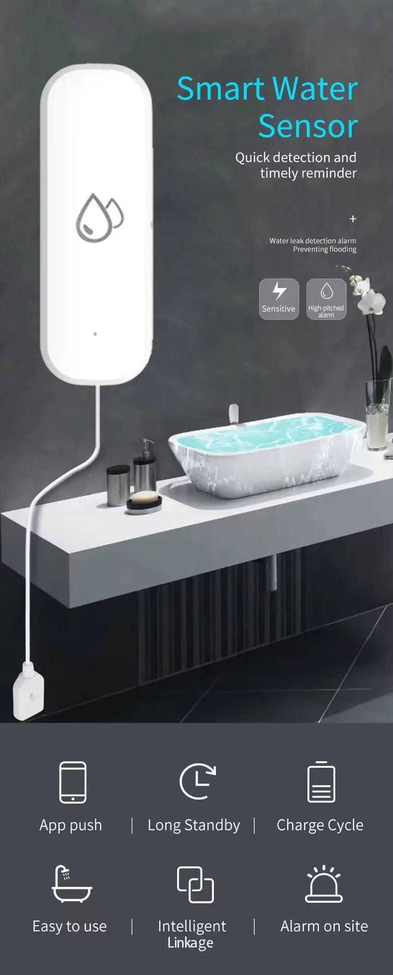 Tuya/Ewelink ZigBee Water Sensor Leakage Alarm Flood Leak Detector Smart Home APP Remote Control Smart Home Security Protection