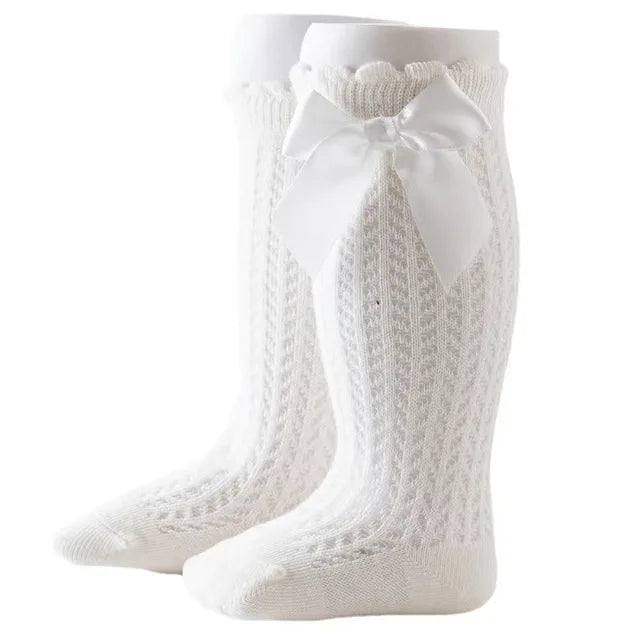 Summer Ultra-thin Mesh Socks Baby Girl Mosquito-resistant Knee Sock Cute Newborn Pink Bow Hollow Cotton Newborn Baby Clothes 