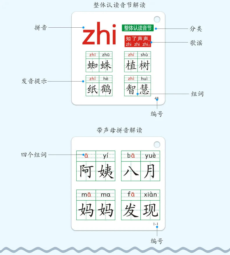 Pinyin cards, children's initial consonants, vowels, whole recognition, syllable learning cards, letter cards