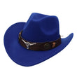 Classic Cattleman Cowboy Hat Retro Bull Head Studded Leather Band Felt Hat Unisex Western Party Cosplay Hat Wide Brim Fedora