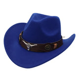 Classic Cattleman Cowboy Hat Retro Bull Head Studded Leather Band Felt Hat Unisex Western Party Cosplay Hat Wide Brim Fedora