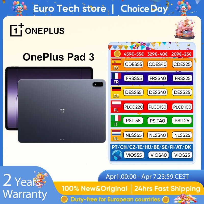 OnePlus Pad 3 13.2inches Tablet 144Hz Screen 12140mAh Snapdragon 8 Battery 13MP Rear Camera 8 Speakers 80W Charge Global Version