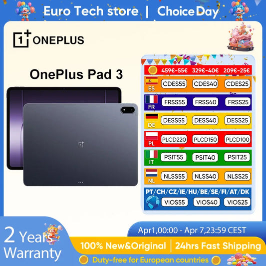 OnePlus Pad 3 13.2inches Tablet 144Hz Screen 12140mAh Snapdragon 8 Battery 13MP Rear Camera 8 Speakers 80W Charge Global Version