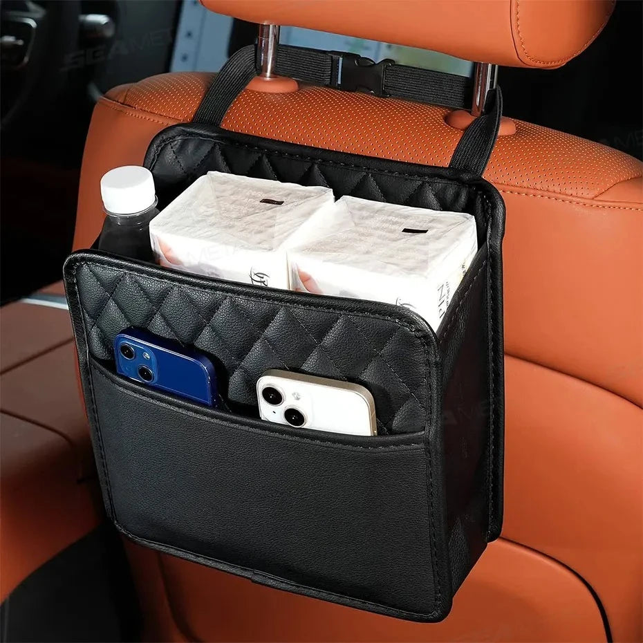 Car Seat Back Storage Box Universal Hanging Headrest Organizer Foldable Storage Pocket for Phone Umbrella Tissue Holder
