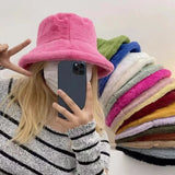 Winter Rabbit Plush Fisherman Hats for Women Girl Bucket Hat Windproof Leopard Soft Faux Fur Wide Brim Lady Women Artist Cap