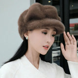 High Quality Cold Protection Women's Beret Solid Color Imitation Mink Winter All-Match Hat Light Luxury Thick Warm Hat