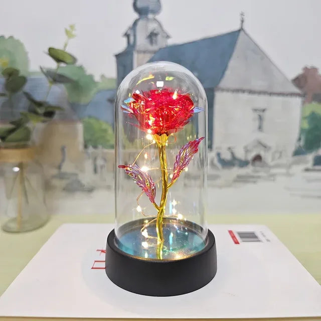 Rosa eterna LED de aluminio, rosas artificiales, decoración para bodas, Navidad y San Valentín. 