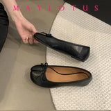 Spring Women Flat Split Toe Shoes with Bow Soft Leather Bow Tie Front Shallow Slip On Girls Tabi Shoes Flats Ballet Shoes
