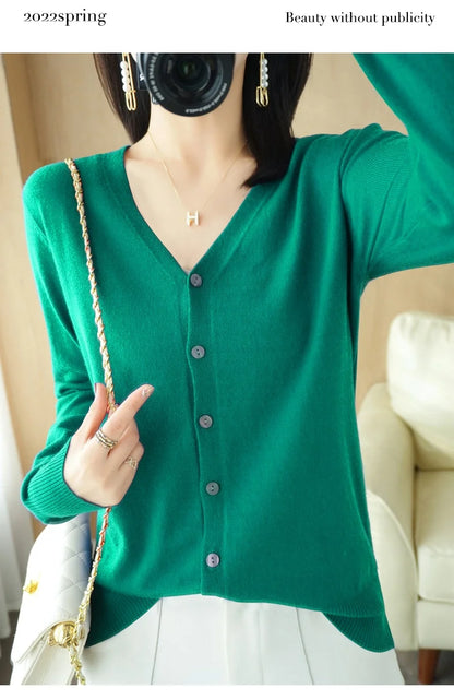 Cárdigan de punto de cachemira Andy de otoño, nuevo, con cuello en V, color liso, moderno, de alta calidad, cómodo, holgado e informal - GH021
