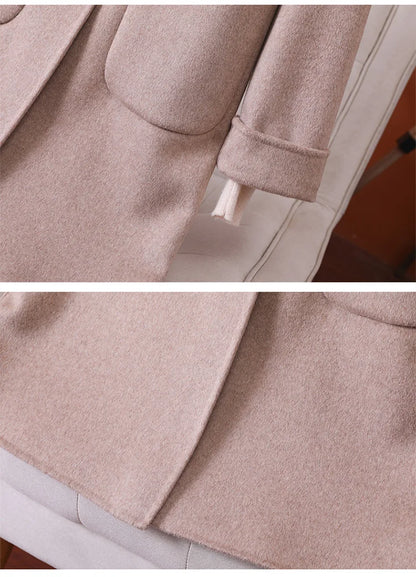 2025 Fashion Large Lapel Horn Button Women's Coat Autumn and Winter New Double-Sided Woolen 100%Pure Wool Warm Coat Large Pocket