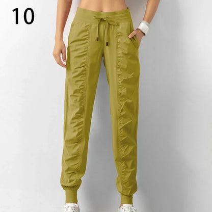 Sweatpants Fabric Drawstring Running Sport Joggers Women Quick Dry Athletic Gym Fitness with Two Side Pockets Exercise Pants
