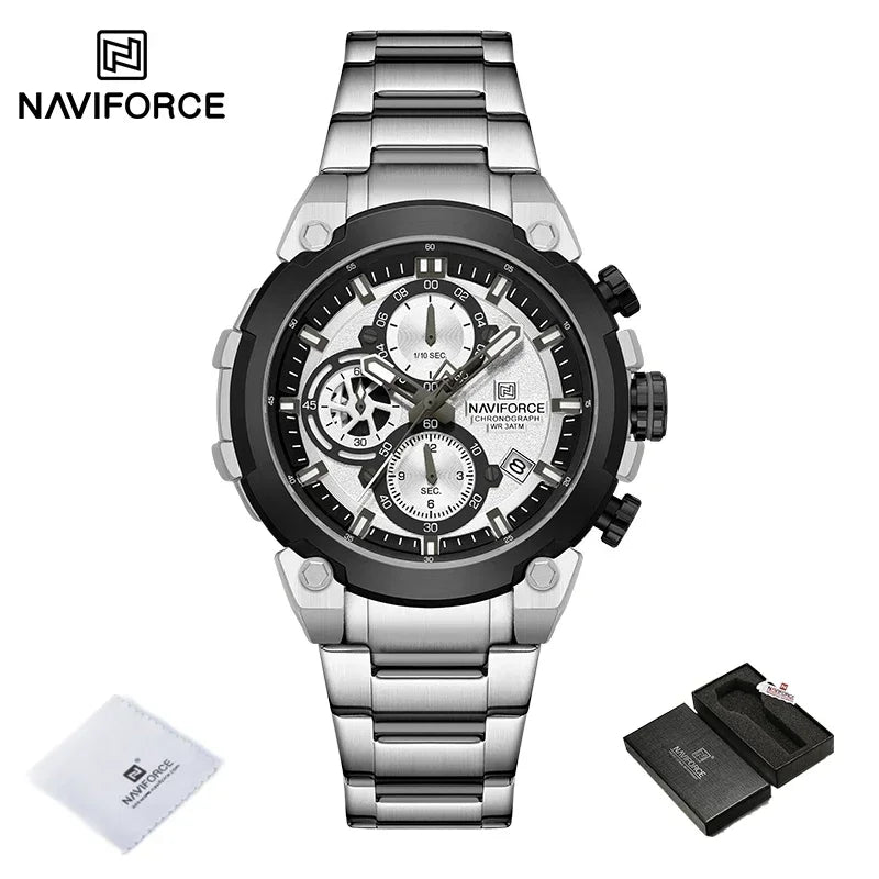 NAVIFORCE Original Watch for man 2025 New Stainless Steel Waterproof Chronograph Classic Quartz Wristwatch Brand Men Watch Gifts
