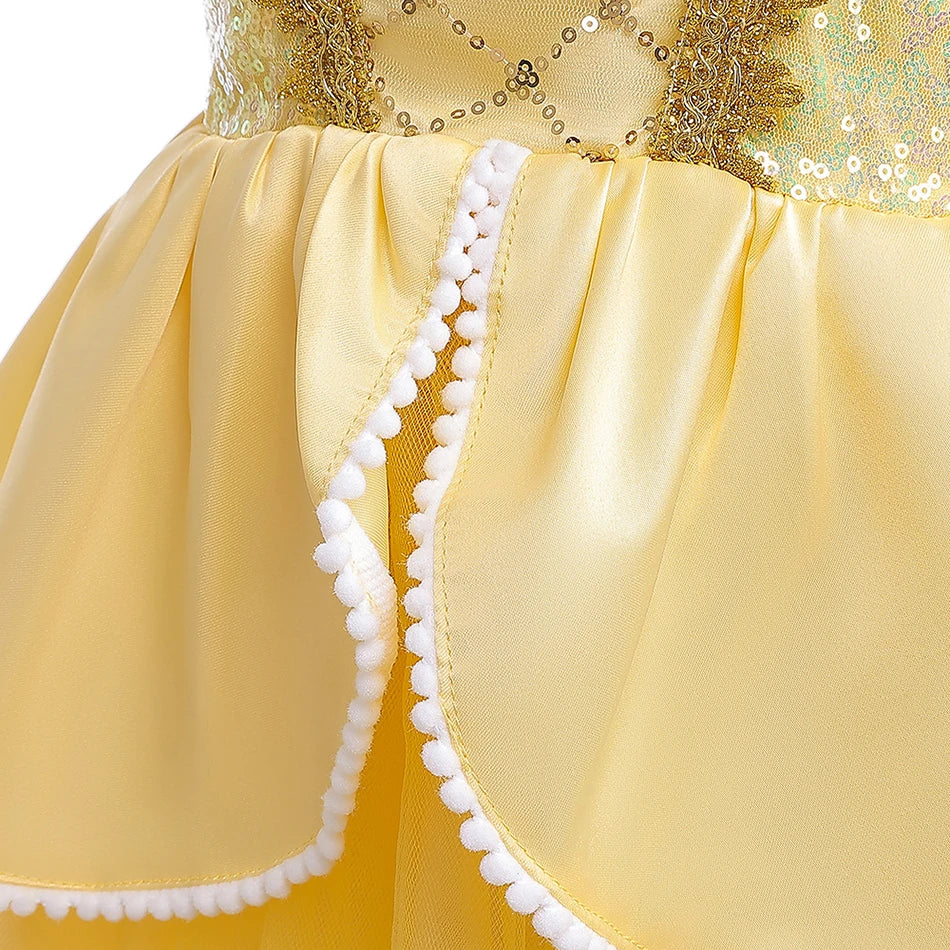 Children Princess Costume Kids Halloween Carnival Beauty Beast Birthday Party Clothes Girl Yellow Belle Cosplay Dress Up