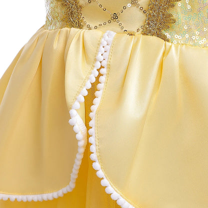 Children Princess Costume Kids Halloween Carnival Beauty Beast Birthday Party Clothes Girl Yellow Belle Cosplay Dress Up