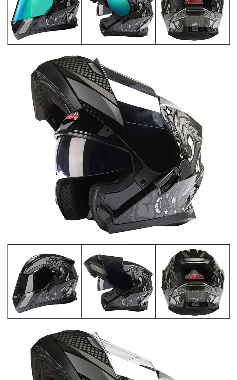 BLD Modular Motorcycle Full Face Helmet ECE Flip-up Double Anti-Fog Visor Purple Bird Sport Design In Stock Adult Men and Women