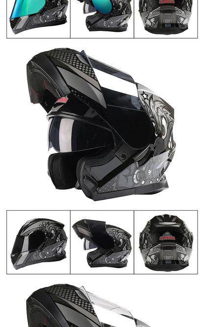 BLD Modular Motorcycle Full Face Helmet ECE Flip-up Double Anti-Fog Visor Purple Bird Sport Design In Stock Adult Men and Women
