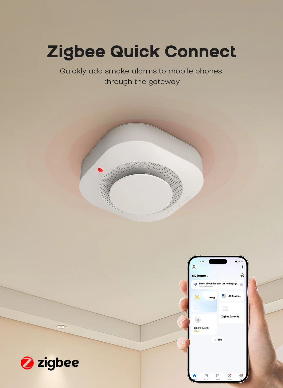 Tuya ZigBee WiFi Smart Smoke Detector Alarm Sensor Home Security Fire Protection For Home Security System Via Smart Life APP