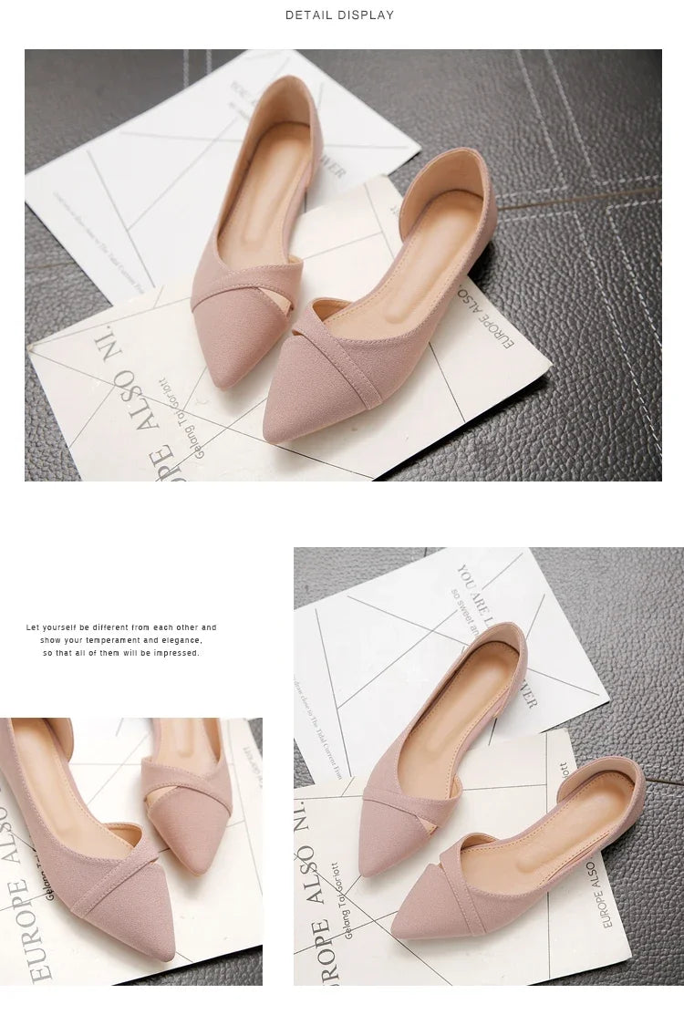 Women Flats Pink Black Pure Color Plus Small Size 33 34 Large 41 42 43 44 Suede Leather Pointed Toe Office Lady Flat Heel Shoes