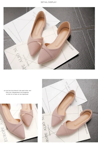 Women Flats Pink Black Pure Color Plus Small Size 33 34 Large 41 42 43 44 Suede Leather Pointed Toe Office Lady Flat Heel Shoes