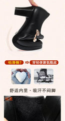 Comfortable Fashion Deep Mouth Soft Leather Women's Platform Shoes 2024 Fall Med Block Heels Single Shoes for Office Mom