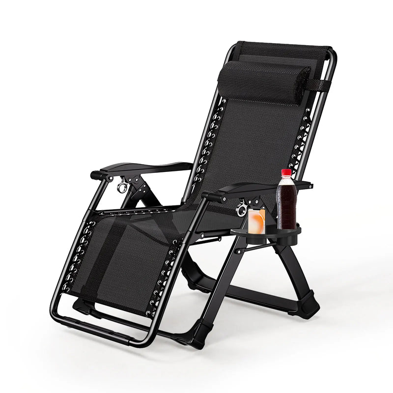 Outdoor Garden Sunloungers Folding Chair with Cup Holder and Headrest Pillow Lounge Chair Folding Patio Recliner Support 150kg