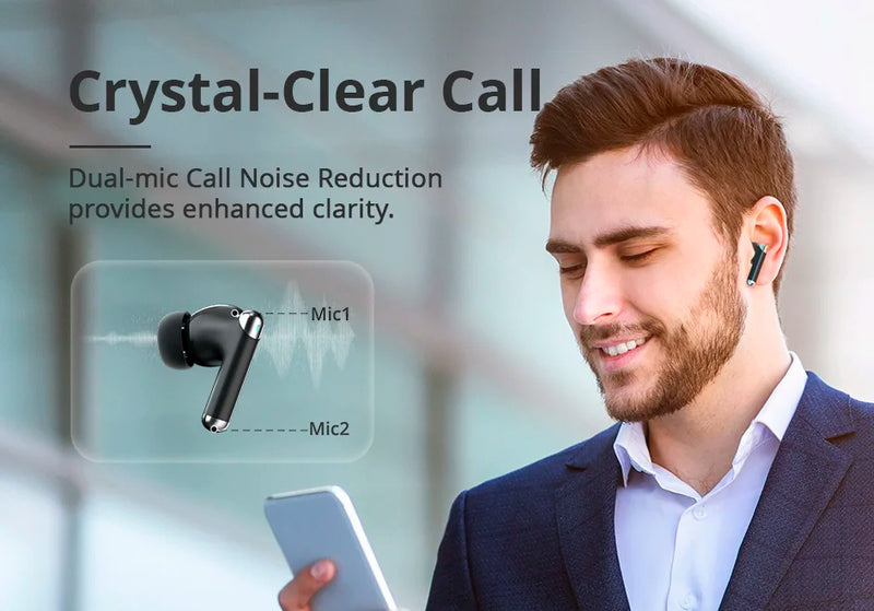 Auriculares inalámbricos Bluetooth Tronsmart Sounfii R4 con reducción de ruido de llamadas de cuatro micrófonos y 28 horas de reproducción.