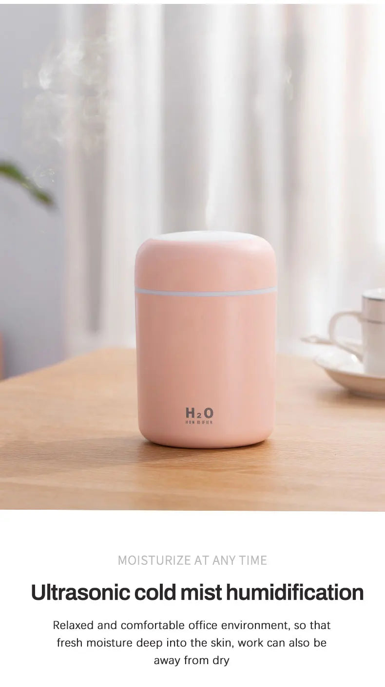 300ml Aromatherapy Diffuser Humidifier Air Purifier Car Home Use Seven-color Light Aromatherapy Essential Oil